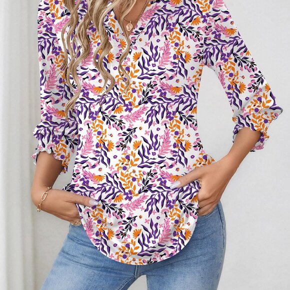 Women's 2025 Fashion Tops 3/4 Length Sleeve Business Casual Blouses Summer Tees - Picture 3 of 6